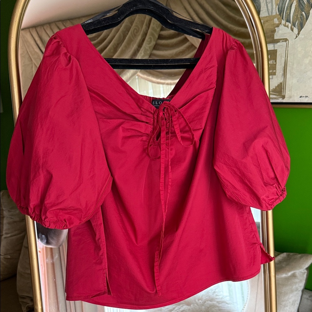 Eloquii Red Blouse with Puff Sleeves